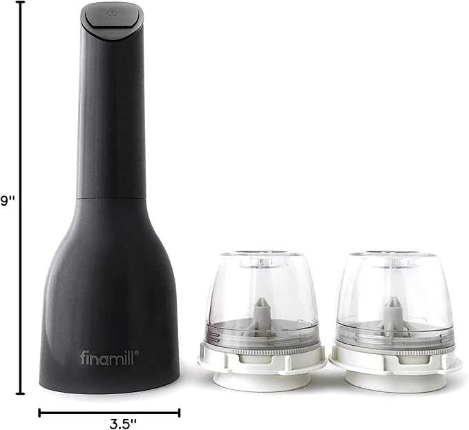 FinaMill?셲 Award-Winning Battery Operated Salt and Pepper Grinder Set ??Adjustable Coarseness, Ceramic Grinding Elements, LED Light, 2 Quick-Change Pods ??Perfect for Home Cooking and Gifting