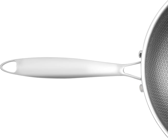 12.6 inch Stainless Steel Stir-fry Wok, Cooking Frying Pan, Non Stick Honeycomb Skillet with Stay Cool Handle, Class LId, Suitable for Induction, Ceramic, Electric, and Gas Cooktops