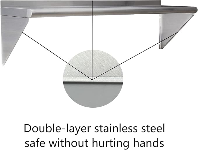2 Pack Stainless Steel Shelf 12"x48" 320LB, Commercial Wall Mounted Metal Shelving for Home Kitchen, Restaurant