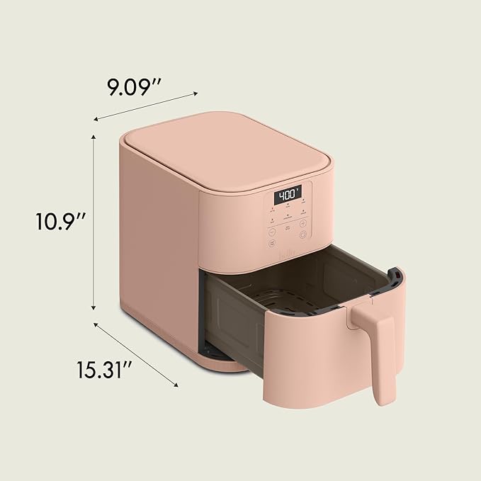bella 6 Qt Slim Air Fryer, Fits-anywhere??Kitchenware, EverGood??Ceramic Nonstick Coating, Adjustable Temperature, 6 Preset Cooking Options, 60 Min Auto Shutoff w Audible Tone, 5lb Capacity, Blossom