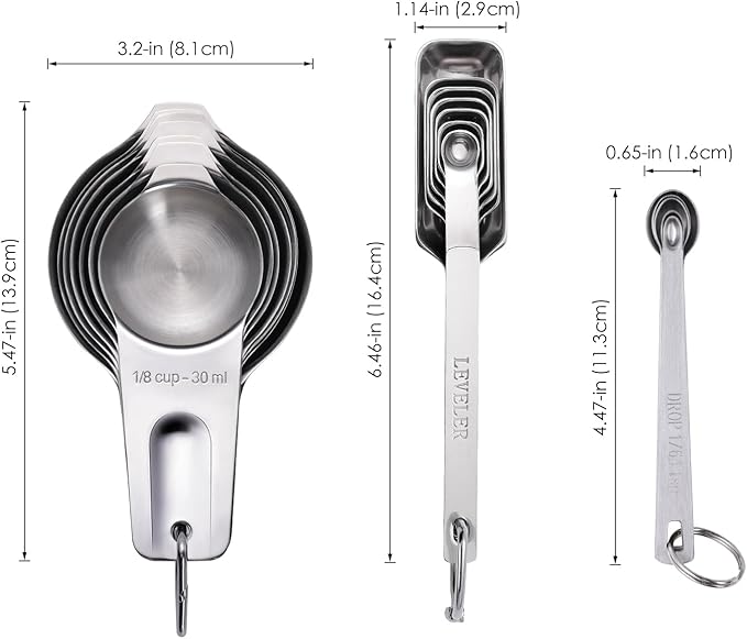 AMOHEE 20Pcs Measuring Cups and Spoons Set, Includes 7pcs Stainless Steel Measuring Cups, 12 Measuring Spoons with Leveler for Cooking & Baking, Dishwasher Safe