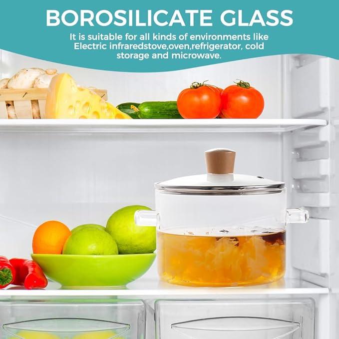 Glass Pots for Cooking on Stove, 1.8L/60 OZ Clear Simmer Pot Potpourri, Glass saucepan with Lid, Cookware for Stovetop