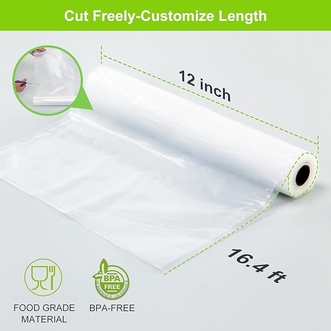 MAGIC SEAL Vacuum Sealer Bags, 3 Rolls 12?쇺?횞 16.4??Textured Vac Seal Bags for Food Storage, Sous Vide and Meal Prep, BPA Free, Commercial Grade - NOT Work with MAGIC SEAL MS175 Vac Sealers