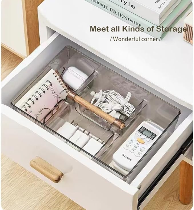RS ONE Cosmetic storage box | Large-capacity cosmetic box holder, suitable for countertop dressing table and bathroom table storage (Transparent gray)