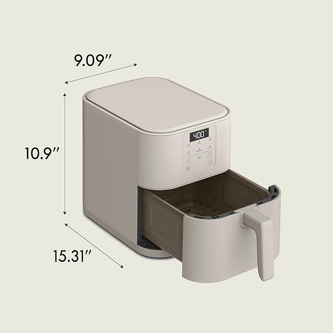 bella 6 Qt Slim Air Fryer, Fits-anywhere??Kitchenware, EverGood??Ceramic Nonstick Coating, Adjustable Temperature, 6 Preset Cooking Options, 60 Min Auto Shutoff w Audible Tone, 5lb Capacity, Oatmilk