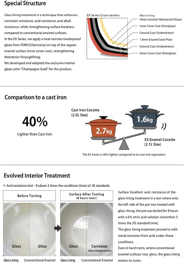 FUJIHORO JAPAN EX Series Cocotte EX-16C (Smoke Green), Enamel Kitchenware, PFAS-free, Japanese Design & Craftmanship