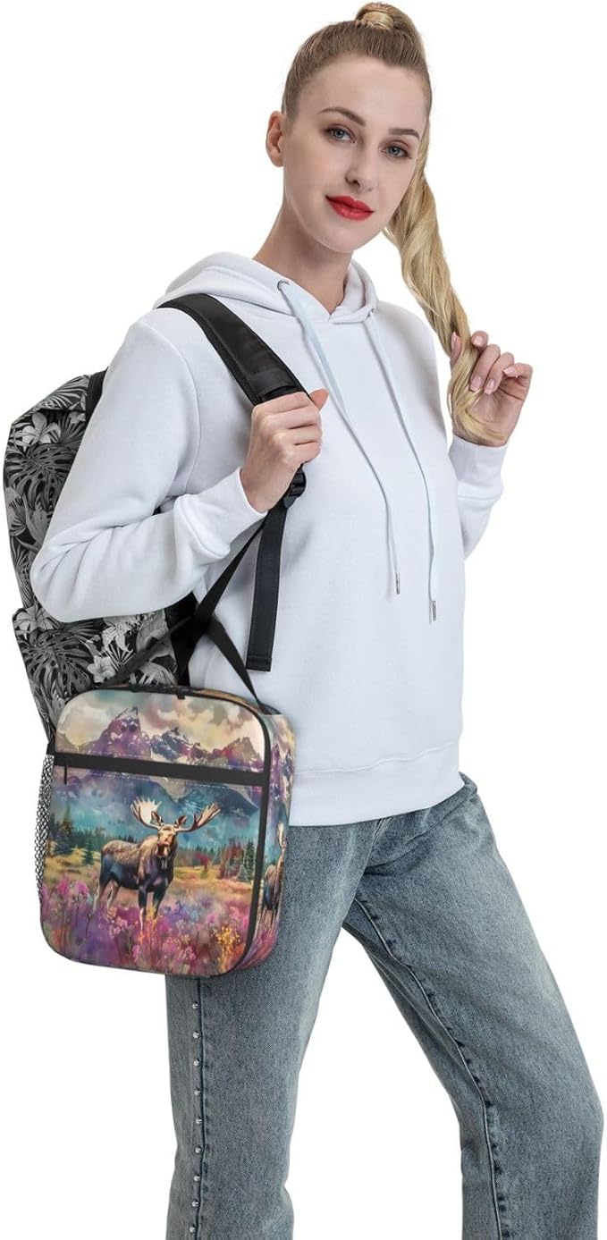VANZEV Insulated Lunch Box for Women Men, Moose Lunch Box Reusable Portable Lunch Bag Cooler Tote Waterproof Lunch Container for Office Picnic Work Travel Hiking