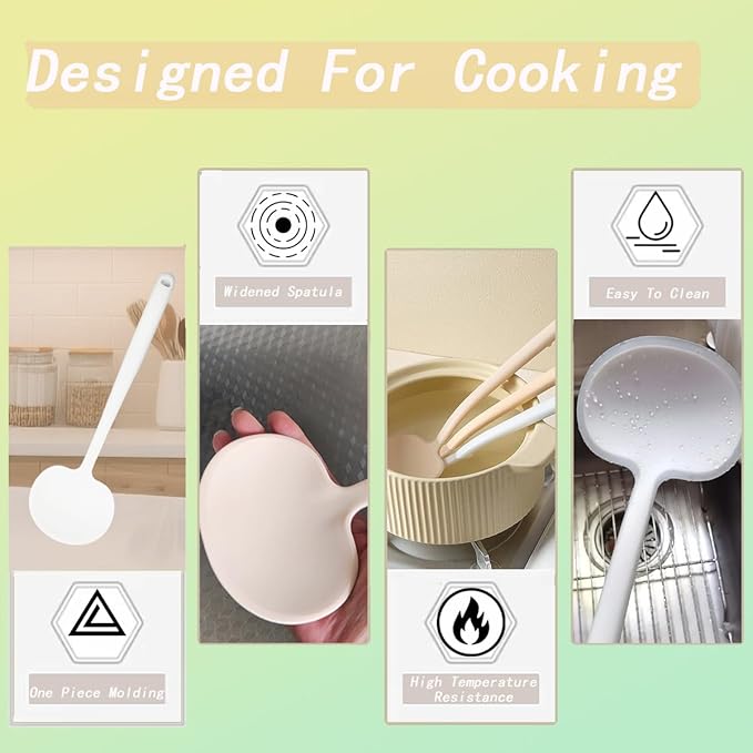 Professional Round Silicone Spatula Turner, Kitchen Utensil for Cooking and Flipping (1, Beige, S)