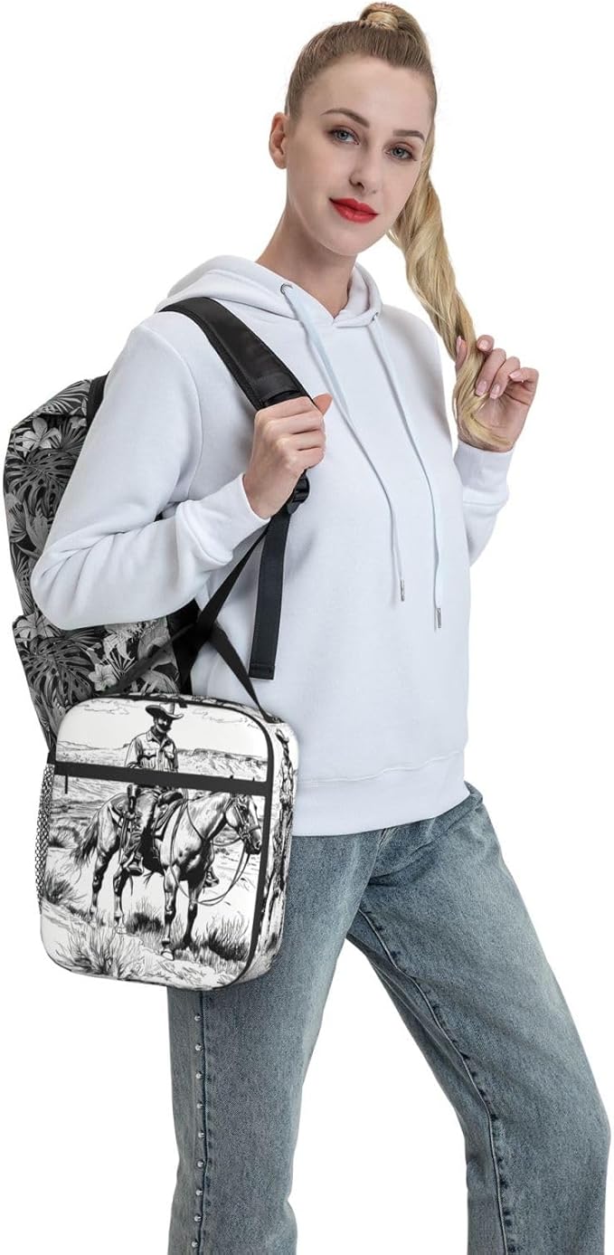 VANZEV Insulated Lunch Box for Women Men, Cowboy Theme Lunch Box Reusable Portable Lunch Bag Cooler Tote Waterproof Lunch Container for Office Picnic Work Travel Hiking