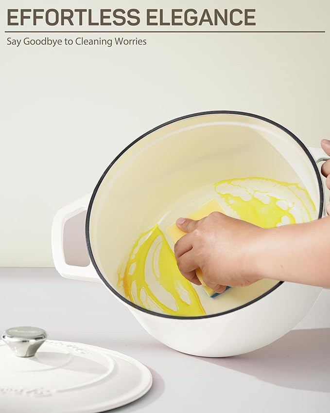 6.5 Quart Enameled Cast Iron Dutch Oven, Dutch Oven Pot with Lid for Bread Making, Braiser, Cooking, Dual Handles, White