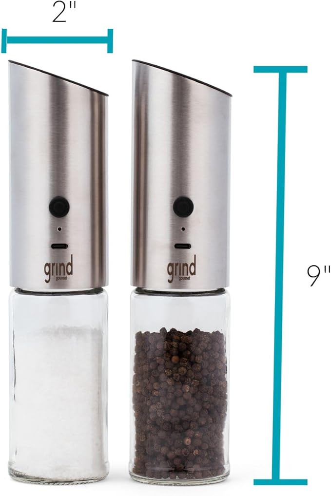 Grind Gourmet Automatic Electric Salt or Pepper Grinder Mill, Gravity Activated Pepper Grinder, Battery Operated with LED Light, Adjustable Coarseness, Home & Kitchen Small Appliance, Cooking Tool