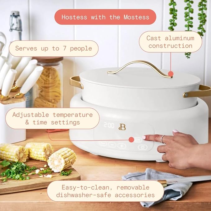 Beautiful 10-in-1 6-Qt Programmable Multi-Cooker with Oven-Safe Pot & 7 Presets ??Slow Cook, Rice, Steam, Saut챕 (WHITE ICING)