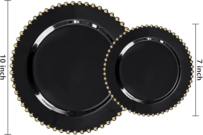 EI 60pcs Black Plastic Plates,Black and Gold Plastic Plates Disposable,Fancy Heavy Duty Plate for Party,Birthday,Anniversary,Wedding,Afternoon Tea,Business Events,Hotel Banquets