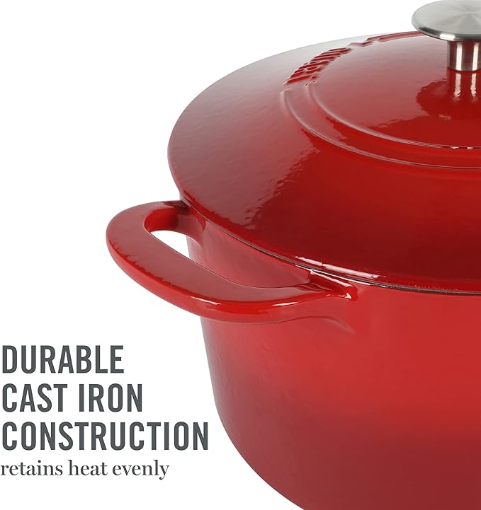 MARTHA STEWART Gatwick 7-Quart Enamel Cast Iron Dutch Oven ??Red Ombre ??Heavy-Duty Dutch Oven for Slow Cooking, Braising & Baking