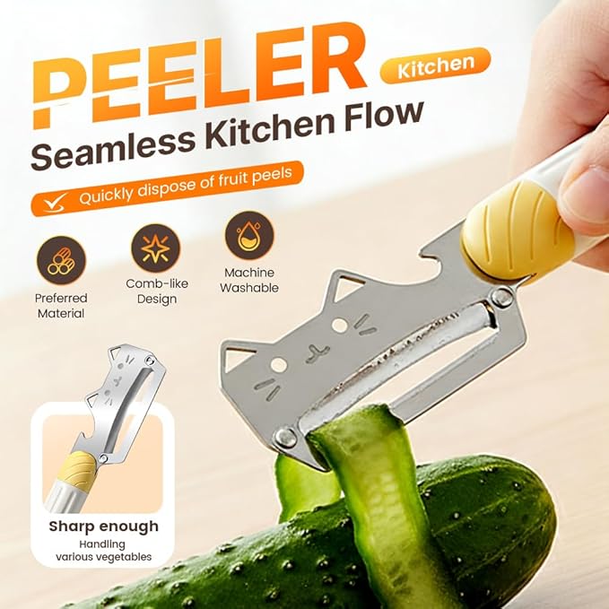 Thickened wooden handle fruit peeler, Stainless Steel Sharp Blades Carrot Potato Peeler with Wooden Handle and Bottle Opener Kitchen Tool for Fruit Veggie Pumpkin Papaya Zucchini (2 Pcs)