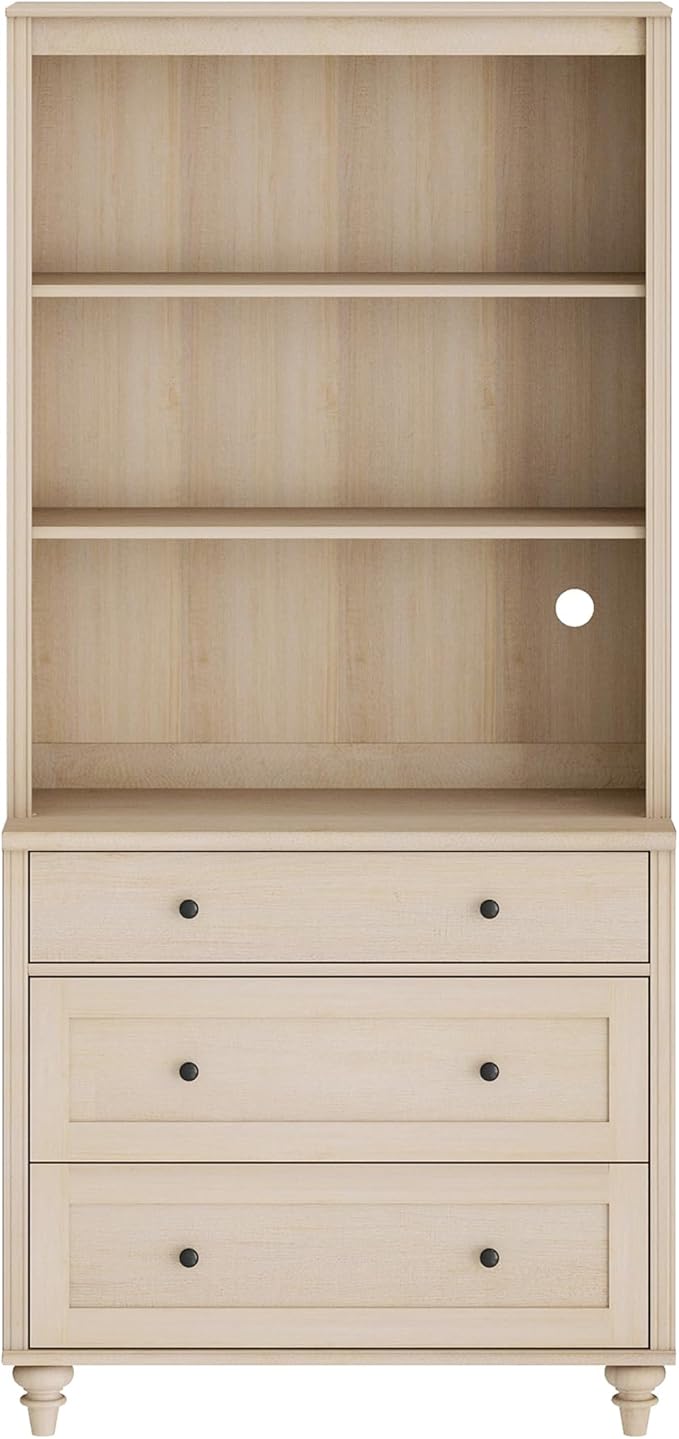 WAMPAT 72'' Tall Kitchen Pantry Cabinet with Storage, 34'' Wide Dining Hutch with Drawers and Adjustable Shleves, Farmhouse Pantry Storage for Home Decor, Living Room, Home Office, Light Oak