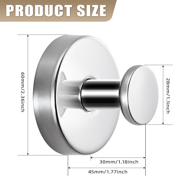 Suction Cup Hooks for Shower No-Drill Bathroom Hooks for Towels, Robes, Loofah Mountable on Bathroom Walls, Kitchen, Glass, Mirrors, Tile and Smooth,Non-Porous Surfaces (2, Chrome Polished)