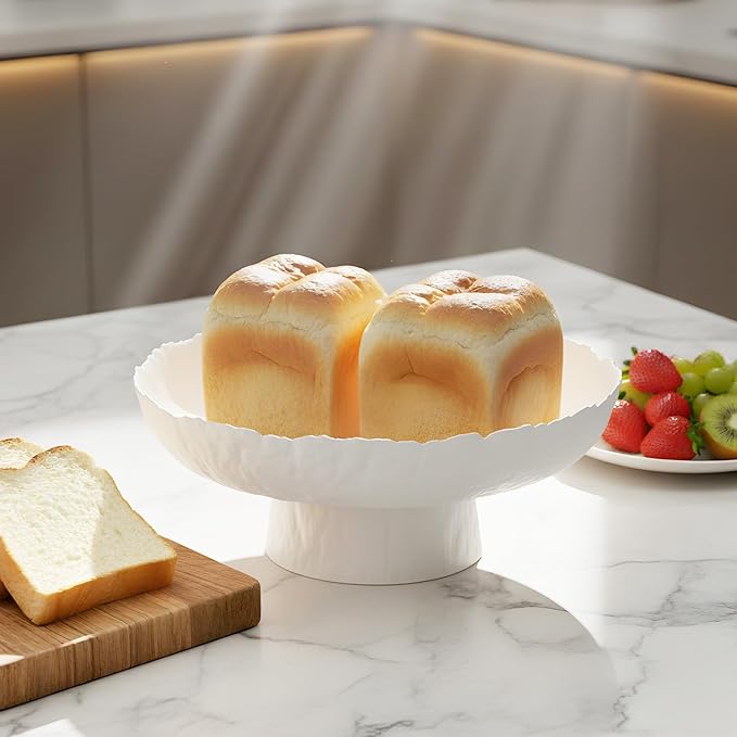 Large Glass Fruit Bowl for Kitchen Counter Decorative Centerpiece Bowl for Table Home D챕co, White Hammered