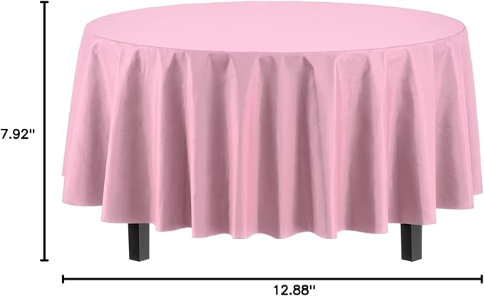Party Solids 6-Pack Premium Plastic Tablecloth 84in. Round Plastic Table Cover - Pink