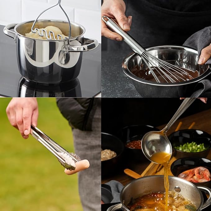 Avador짰 Premium Set of 10 Stainless Steel Kitchen Tool Set with Holder Easy To Clean, Space Saving, Great for Cooking, Baking, Prepping