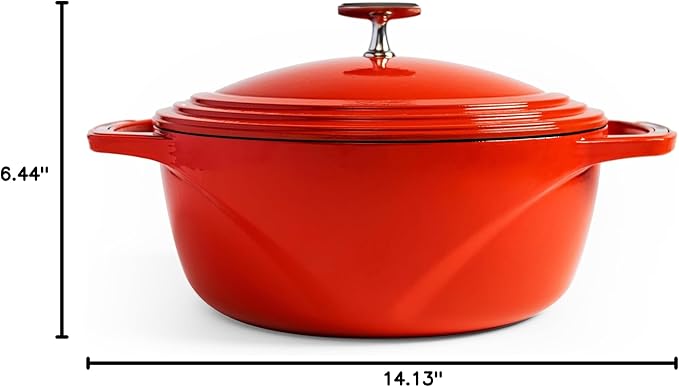 Lodge USA Enamel 4.5 Qt Enameled Cast Iron Dutch Oven - Cast Iron Cookware - Dutch Oven Pot with Lid - Cherry On Top Color - 4.5 Qt Capacity