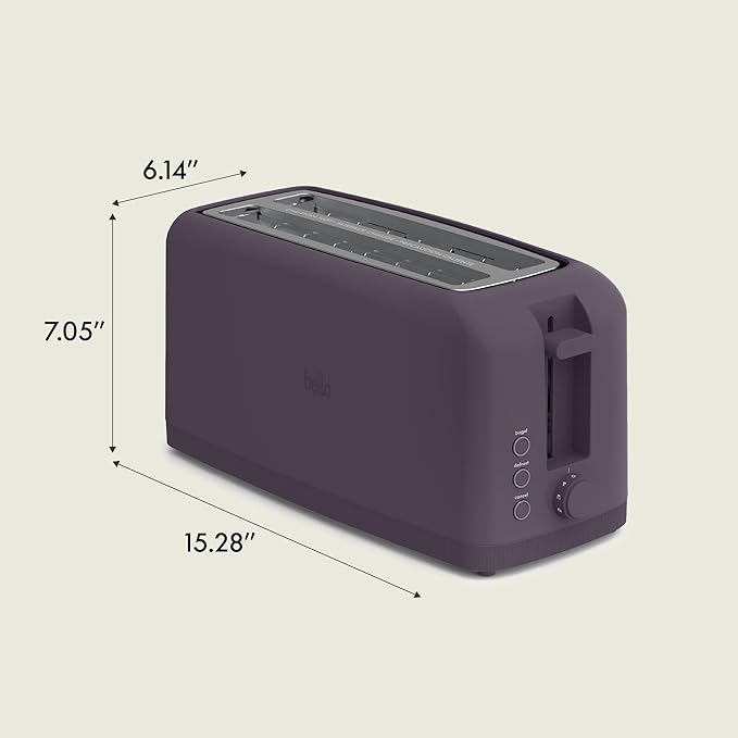 bella 4 Slice Slim Toaster, Fits-anywhere??Kitchenware, 6 Setting Shade Control with Reheat & Cancel Buttons, Fits Sourdough, 10??Long Slot, Anti Jam & Auto Shutoff, 900 Watt, Plum