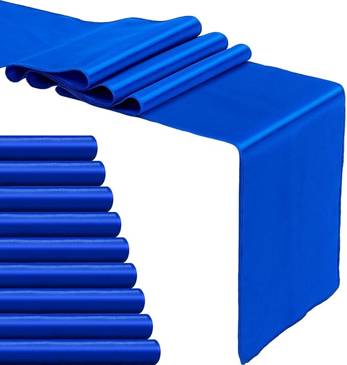 10-Pack Royal Blue Satin Table Runner 12 x 108 Inch Long Bright and Smooth Silk Fabric Table Runner for Wedding Banquet Birthday Party Decoration