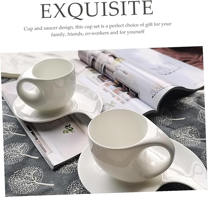 FUOYLOO Creative Pure White Bone Espresso Cup Set with Saucer Elegant Coffee Mug Kit for Office and Afternoon Tea Porcelain Cups for Latte Tea Milk and Juice