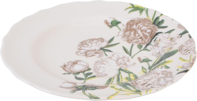 222 Fifth Luxe Peony Neutral Porcelain 12-Piece Dinnerware Set ??Service for 4, Includes Dinner Plates, Salad Plates & Cereal Bowls, Glossy Finish, Dishwasher Safe, for Daily Dining & Entertainment