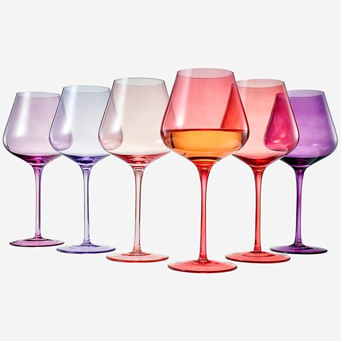 Colors of Love Pink & Red Valentines Crystal Wine Glasses Set of 6 ??Elegant Italian Style Tall Stemmed 24oz Glassware Valentine?셲 Day, Romantic Dinners, Anniversaries, Weddings Gifts, Wife Girlfriend