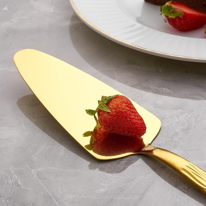 Gold Cake Pie Server, 9.3-inch Stainless Steel Pizza Pie Pastry Server, Set of 3, Cake Serving Set with fashion patterns, Dishwasher Safe