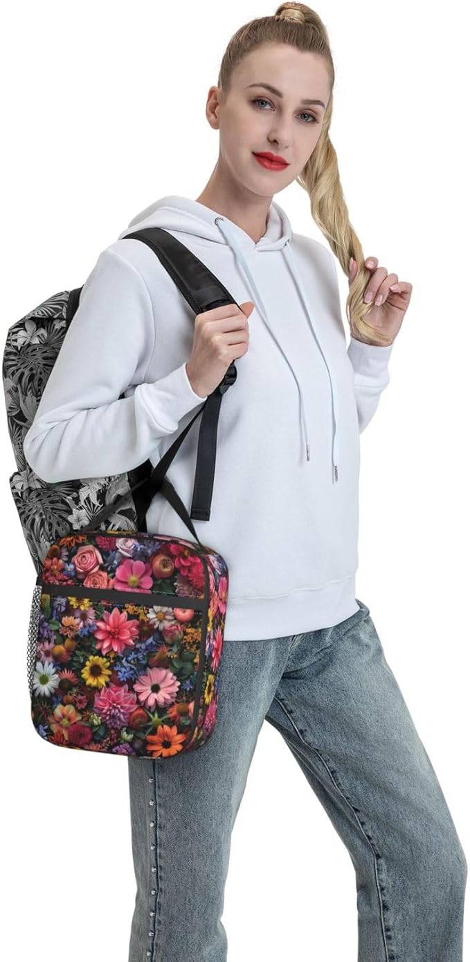 VANZEV Insulated Lunch Box for Women Men, Floral Flower Theme Lunch Box Reusable Portable Lunch Bag Cooler Tote Waterproof Lunch Container for Office Picnic Work Travel