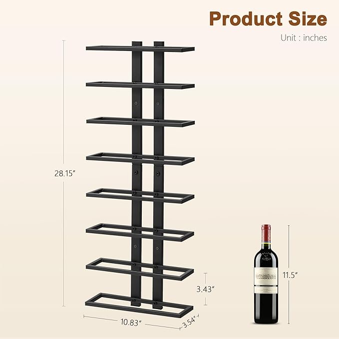 Hoctieon 8 Tier Wall Mount Wine Rack, Wall Racks for Wine Bottles Display and Storage, Hanging Bottle Organizer for Living Room, Dining Room, Wine Cellar, Bar, Black