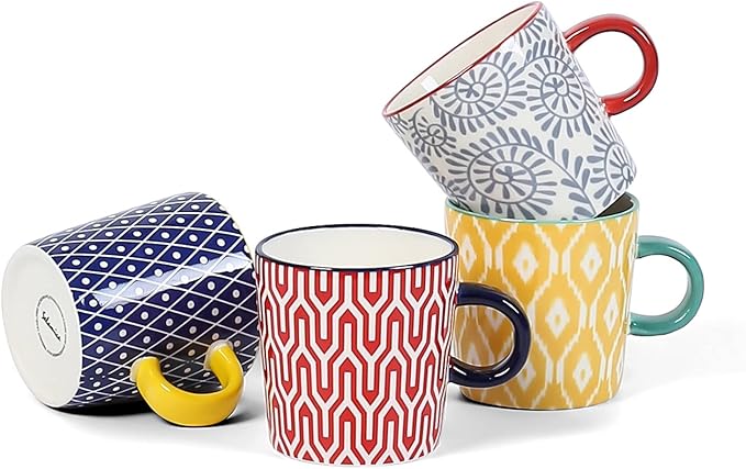Selamica Ceramic 3.5 Oz Espresso Cups, Espresso Mugs 2.5 Inch Demitasse Cups, Mini Coffee Cups for Latte Mocha Lungo Tea, Set of 4, Assorted Colors
