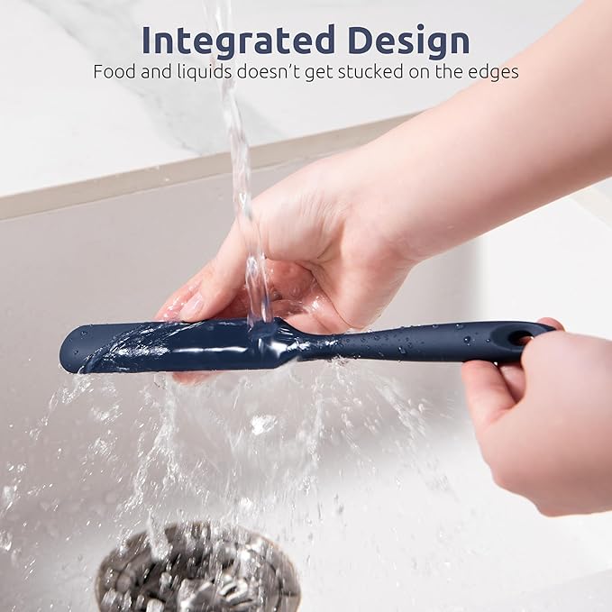 U-Taste Skinny Silicone Jar Spatula: 600쨘F Heat-Resistant Food-Grade 10in Long Narrow Sourdough Stirring Stick, Seamless Flexible Peanut Butter Spreader for Scraping Icing Cream, Jam (Midnight Blue)