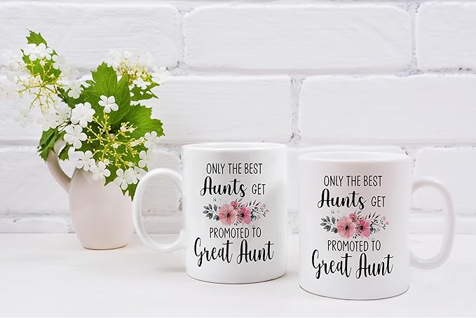 QASHWEY Only The Best Aunts Get Promoted to Great Aunt Coffee Mugs Mug, Funny Pregnancy Announcement Gifts for Aunt New Great Aunts, GreatAunt to Be Gifts Double Side Printed Ceramic Mug Cup 11 Ounce