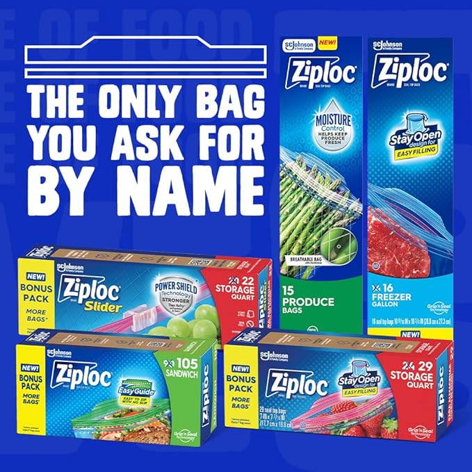Ziploc Half Gallon Food Storage Freezer Bags, Easy Open and Close, 40 Bags Total