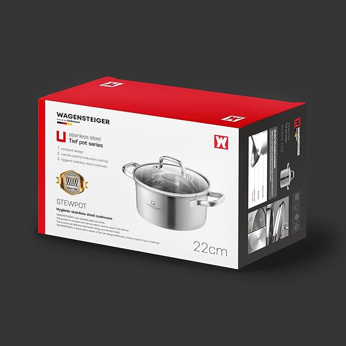 3.78-Quart Stainless Steel Stock Pot with Tempered Glass Lid, 3-Ply Construction, Ergonomic Handles, Compatible with All Cooktops, BPA Free (8.46" Diameter)