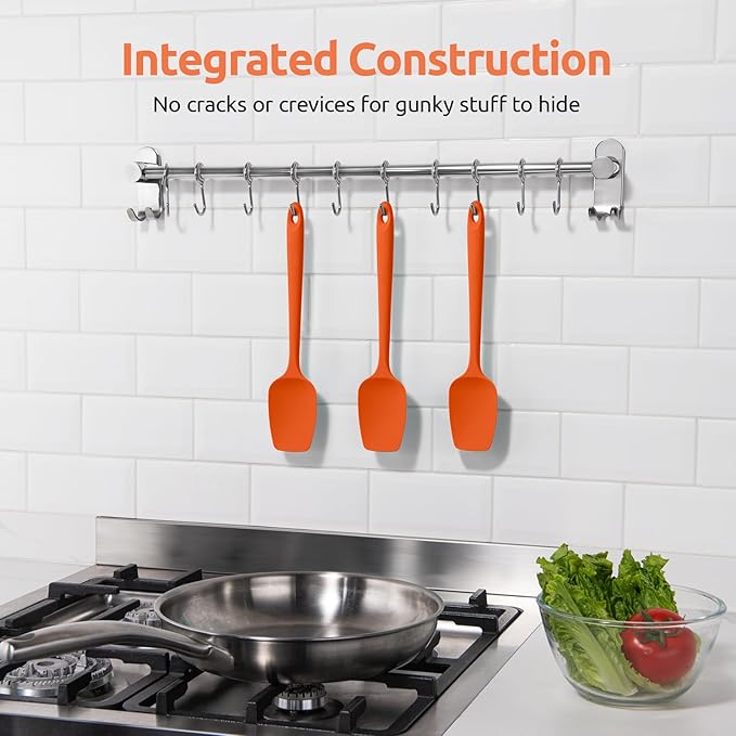 U-Taste Silicone Spoon Spatula Set, 600쨘F High Heat Resistant Food Grade Flexible Rubber Scraper, Integrated Cooking Mixing Baking Kitchen Utensils Set of 3 for Nonstick Cookware (Orange)