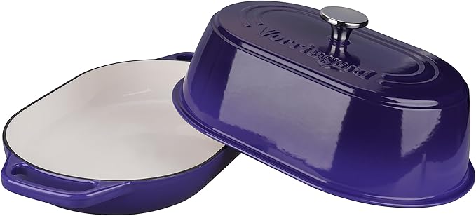 Enameled Cast Iron Dutch Oven Pot with Dome Lid, Oval Bread Oven for Homemade Sourdough Bread Baking, Oven Safe up to 500째F, 6 Quart, Purple