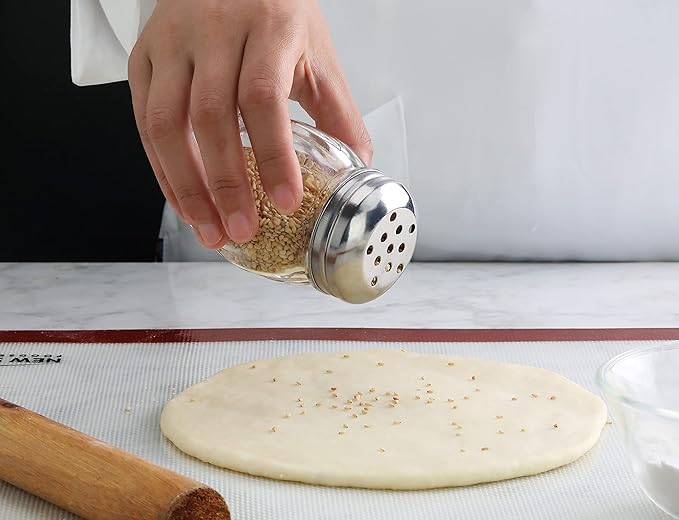 New Star Foodservice 22377 Glass Swirl Cheese & Crushed Red Pepper Shaker with Stainless Steel Perforated Top, 6-Ounce, Set of 12