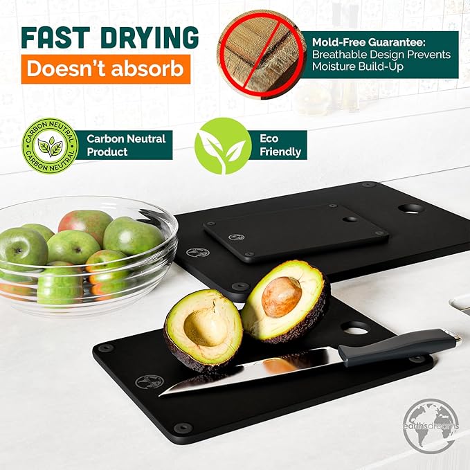 Earth?셲 Dreams Wood Cutting Board Set 3-Piece: Small, Large & Extra Large - Charcuterie Board, Non-Plastic, Non-Toxic, Heavy-Duty, Dishwasher Safe (Black)