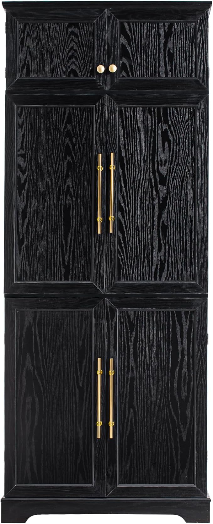 78" Farmhouse Tall Kitchen Pantry Cabinet, Wood Storage Cabinets with Hidden Drawer and 4 Adjustable Shelves, Cupboard with Wine Rack and Door Shelves for Kitchen Dining Room, Black