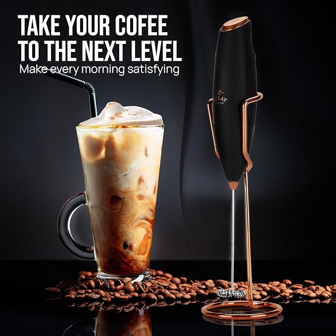 Zulay Kitchen Executive Series Luxury Gift Milk Frother with 4 Duracell Batteries ??Handheld Electric Foam Maker for Coffee, Lattes & Hot Chocolate ??Deluxe Finish, Ultimate Gift for Coffee Lovers