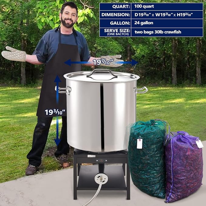 ARC 100-quart Large Stainless Steel Stockpot for Seafood Boiler Crawfish Pot with Basket and Steamer Rack, Outdoor Cooking Pot for Crab Lobster Shrimp Boiling, and Tamales Steamer, 25 Gal
