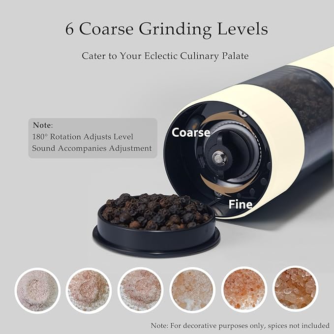 Electric Salt and Pepper Grinder - USB Rechargeable, Automatic Salt and Pepper Shaker, Adjustable Coarseness, Electric Pepper Mill, LED Light, Refillable, Kitchen Gadget (1-Pack, Buttercream)