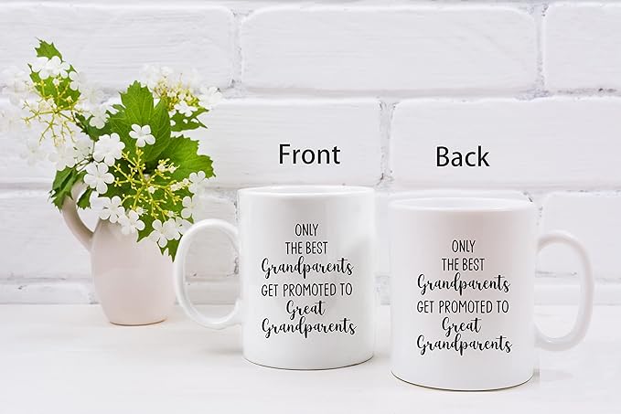 QASHWEY Only The Best Grandparents Get Promoted to Great Grandparents Coffee Mugs Mug, Mother's Father's Day Gifts for GreatGrandparents,GreatGrandparent Double Side Printed Ceramic Mug Cup 11 Ounce