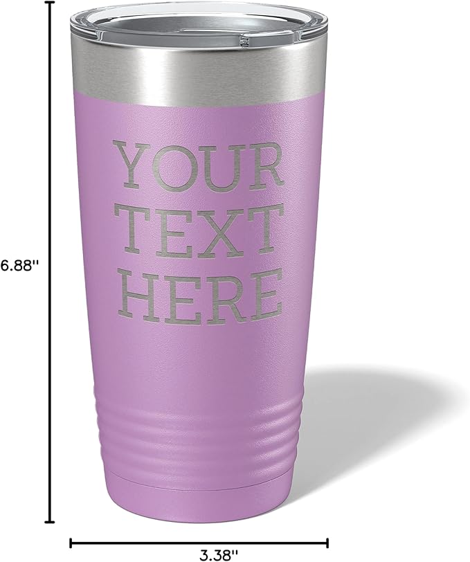 Personalized 20oz (17 Colors) Powder Coated Insulated Stainless Steel Tumbler with Lid, Custom Etched, Customized Text Message Name, Engraved Gift Idea Women Men Him Her, Your Text Here (Light Purple)