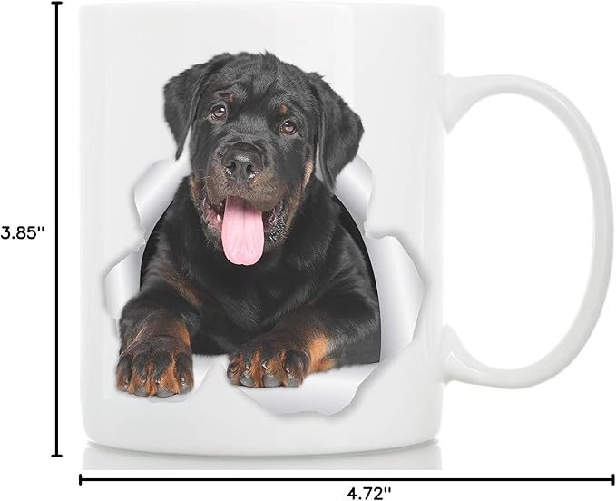Winston & Bear Friendly Rottweiler Mug - Ceramic Rottie Coffee Mug Gift for Dog Lovers Mom and Dad - Perfect Birthday or Christams, Father's or Mother's Day Gift (11oz)