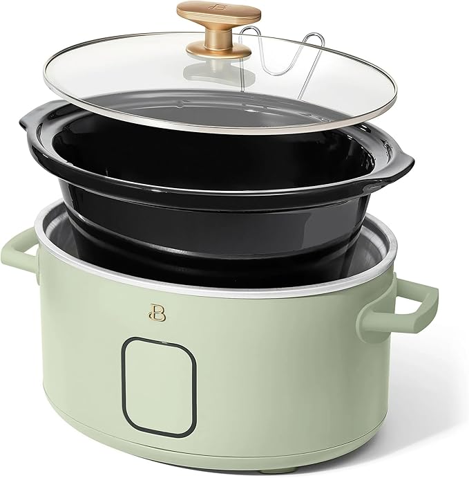 Beautiful 6 Quart Programmable Slow Cooker, 5 Cooking Presets, Digital Countdown Timer, Dishwasher Safe Parts by Drew Barrymore (Sage Green)